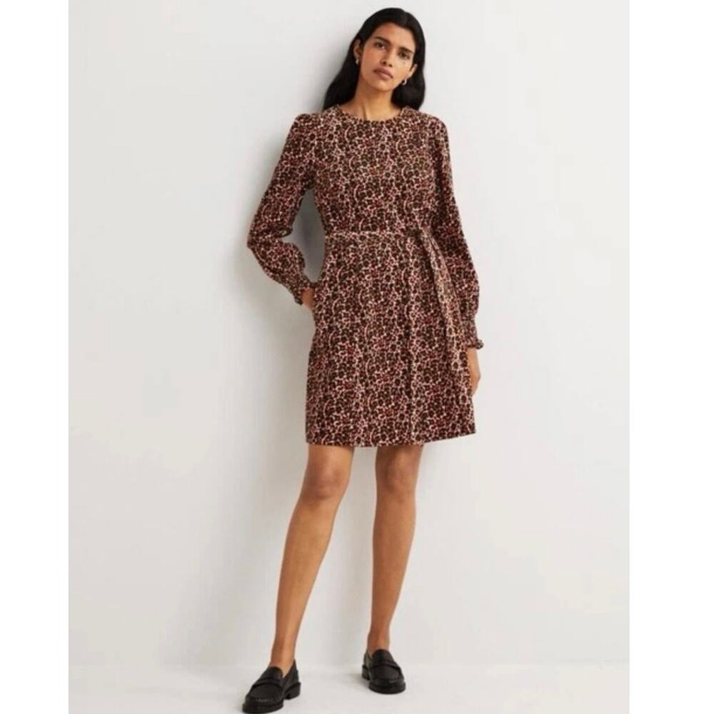 Boden Corded Multi Color Animal Print Belted Long Sleeve Dress Size 20/22